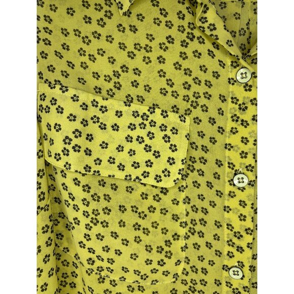 CAbi Sleeveless Button Up Blouse Womens L Yellow Black Floral Collar Flowy Sheer - Picture 3 of 8